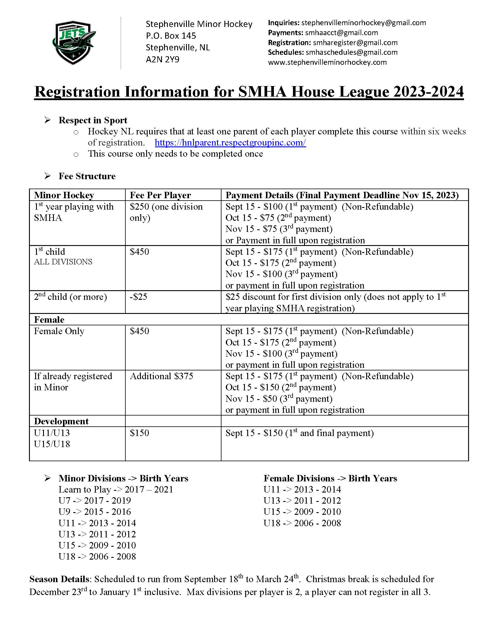 Stephenville Minor Hockey site by RAMP InterActive